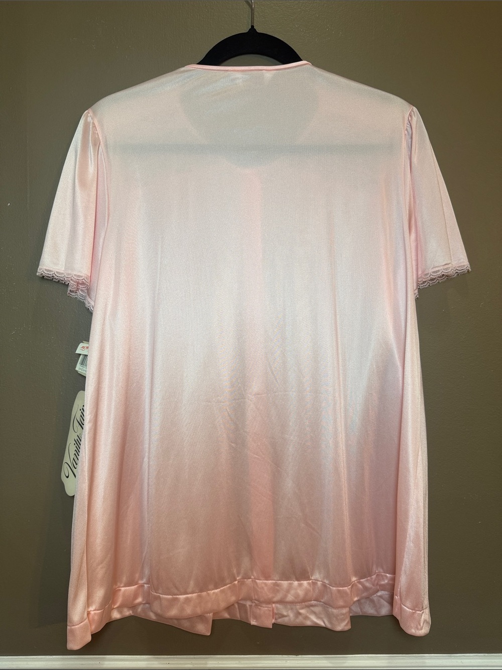 Vintage 90s Vanity Fair Pink Satin Nylon Pajama Set NWT Lace M - Picture 5 of 9